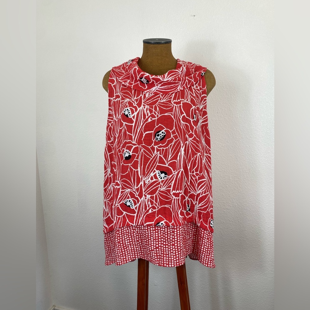 Habitat Women’s Express Mixed Floral Tunic In Tomato Red Large High Low Exce